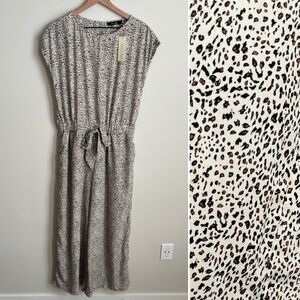 NWT Doe & Rae Boutique Leopard Print Drop Shoulder Wide Leg Jumpsuit Size L